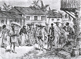 Una calle de Barranquilla. Grabado de Riou, 1877
